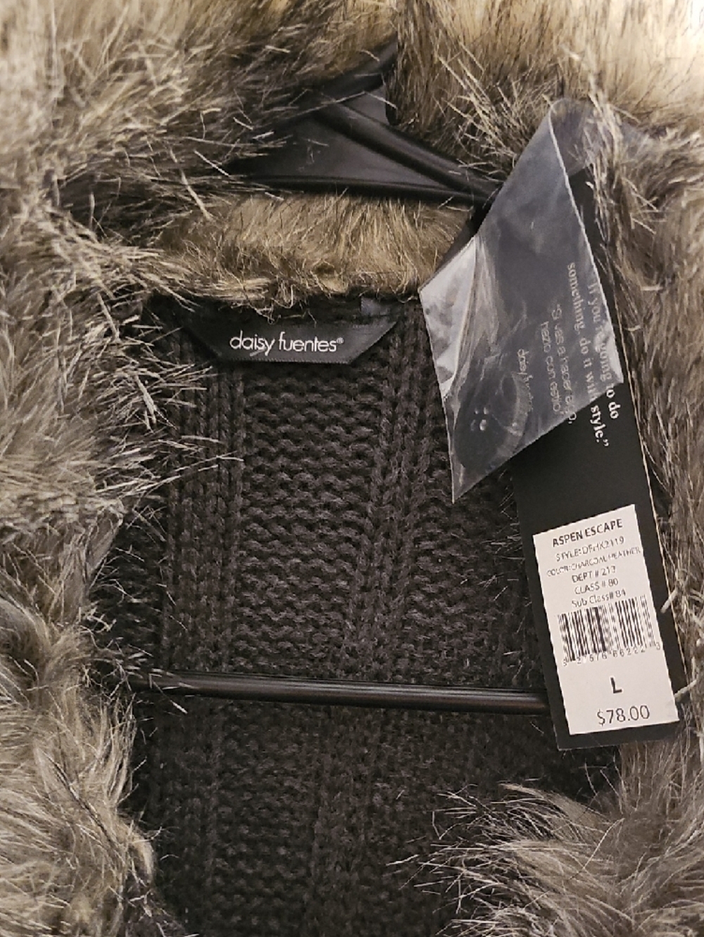 Daisy Fuentes Dark Gray Knit Belted Coat with Faux Fur Collar - Picture 3 of 3